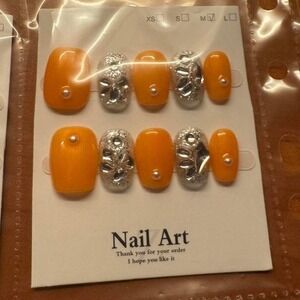 🧡🪞 Sculpted Chrome &‎ Citrus Nail Set –  Press-Ons